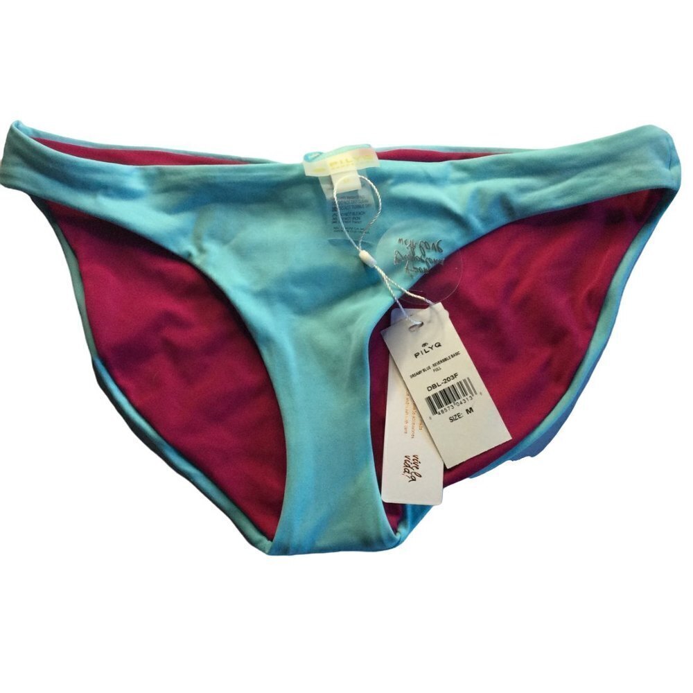 PilyQ Dreamy Blue Reversible Basic Full Bikini Bottoms Swimsuit Women Medium NWT